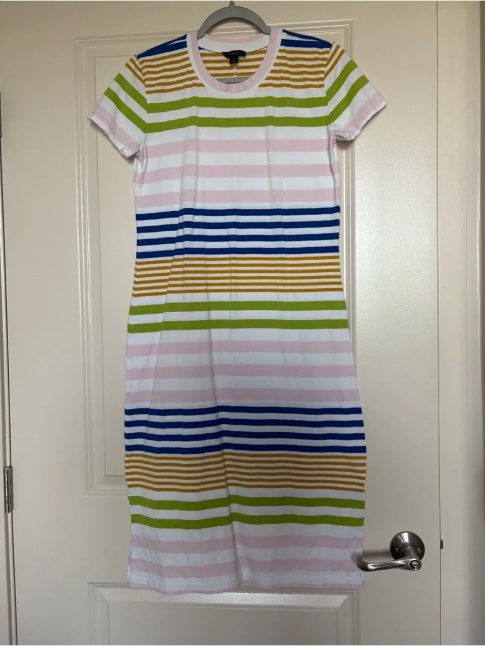 J.Crew Short Sleeve T-Shirt Colorful Stripe Cotton Midi Dress Size Small